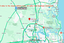 Map showing Callahan is close to Kings Bay, GA and Jacksonville, FL military bases.